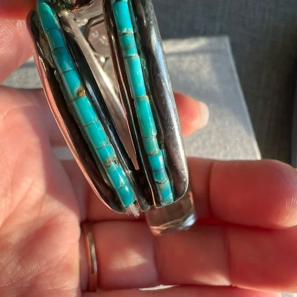 Large Native American Navajo Turquoise Sterling Silver Bangle